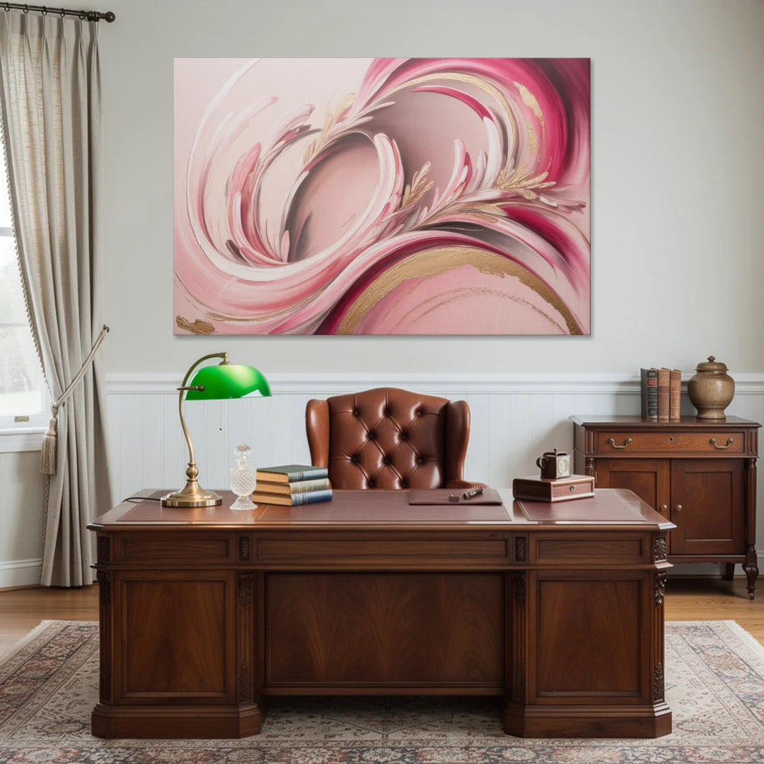 Ethereal Elegance Pink Abstract - Canvas Wall Art - Office - 60x40