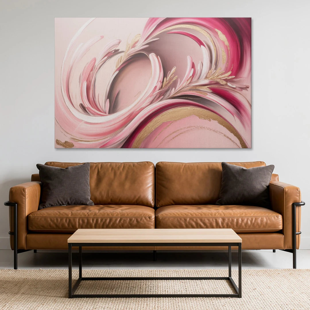 Ethereal Elegance Pink Abstract - Canvas Wall Art - Sofa - 60x40