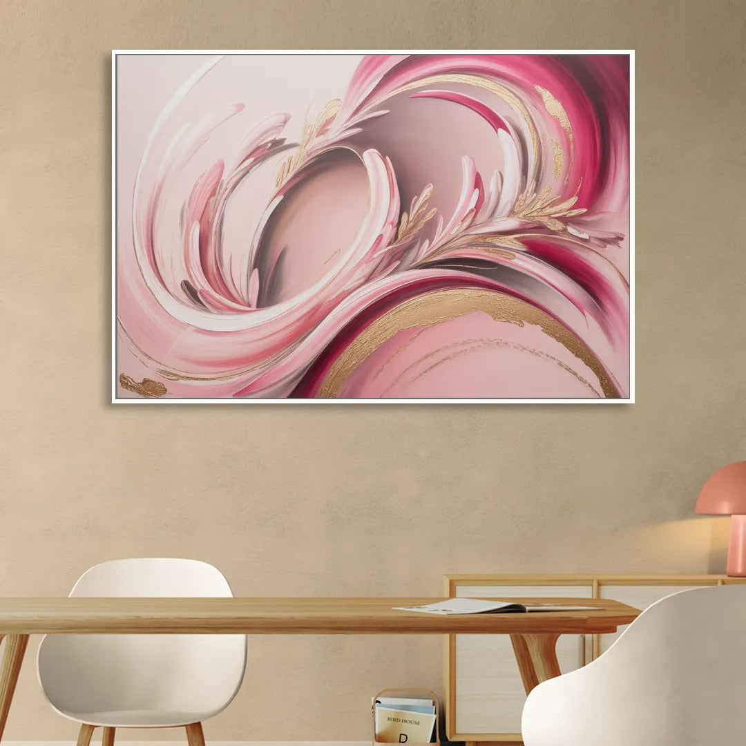 Ethereal Elegance Pink Abstract Living Room - White Canvas Wall Art