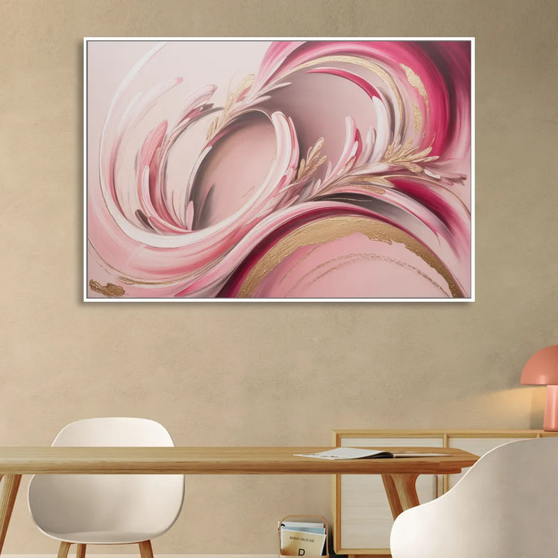 Ethereal Elegance Pink Abstract Living Room - White Canvas Wall Art