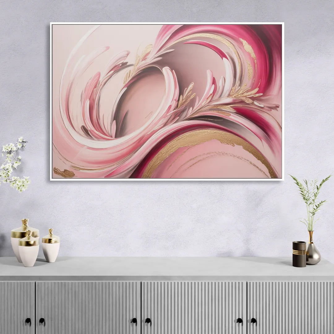 Ethereal Elegance Pink Abstract Sitting Room - White Canvas Wall Art