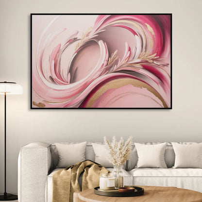 Ethereal Elegance Pink Abstract Sitting Room - Black Canvas Wall Art