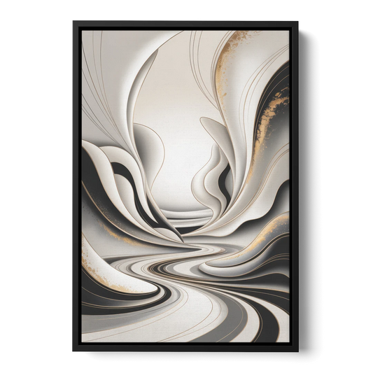 Ethereal Fluidity White Abstract - Black Framed Canvas Wall Art - Front
