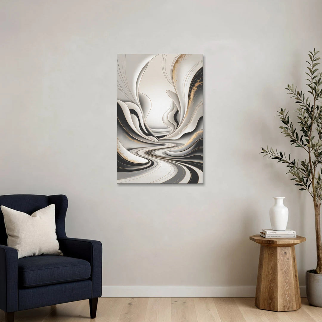Ethereal Fluidity White Abstract - Canvas Wall Art - Sofa - 24x36