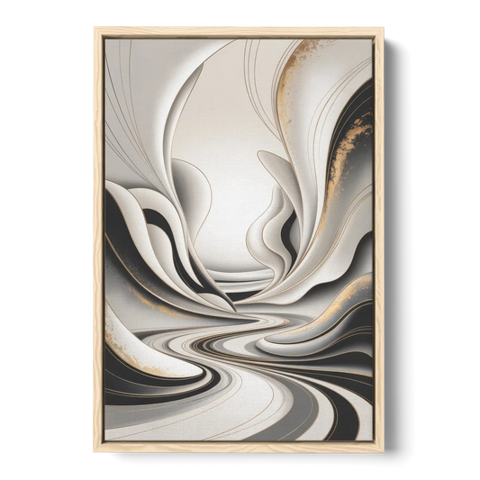 Ethereal Fluidity White Abstract - Oak Framed Canvas Wall Art - Front