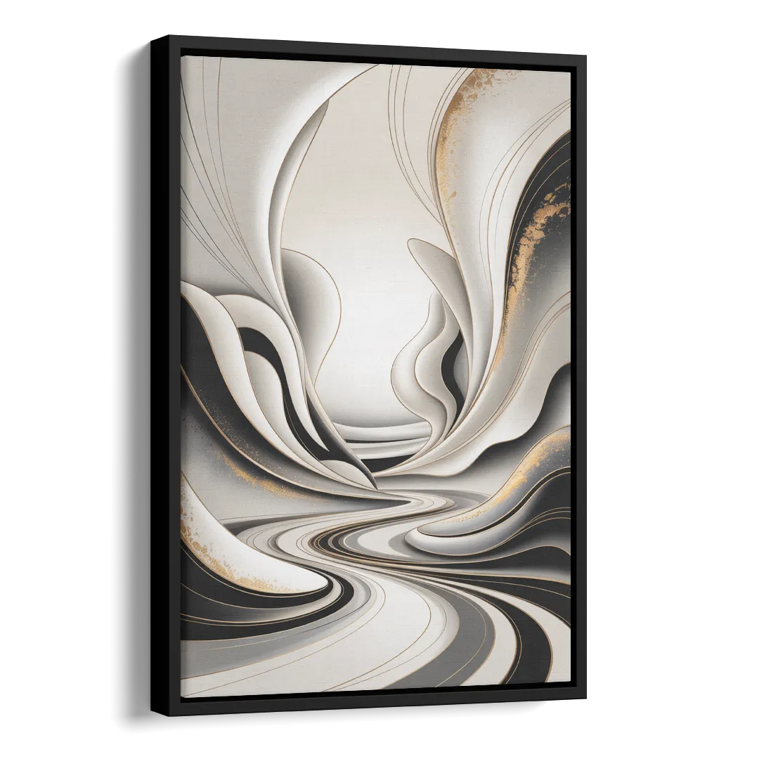 Ethereal Fluidity White Abstract Side - Black Canvas Wall Art