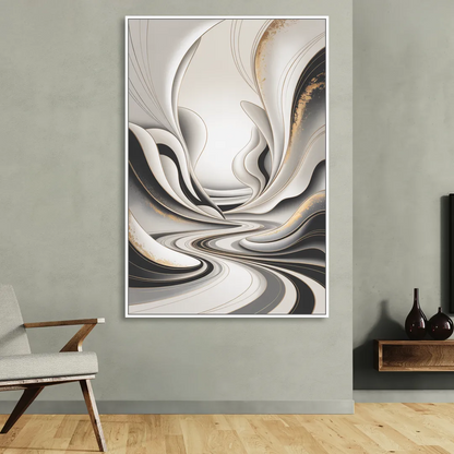 Ethereal Fluidity White Abstract Sitting Room - White Canvas Wall Art