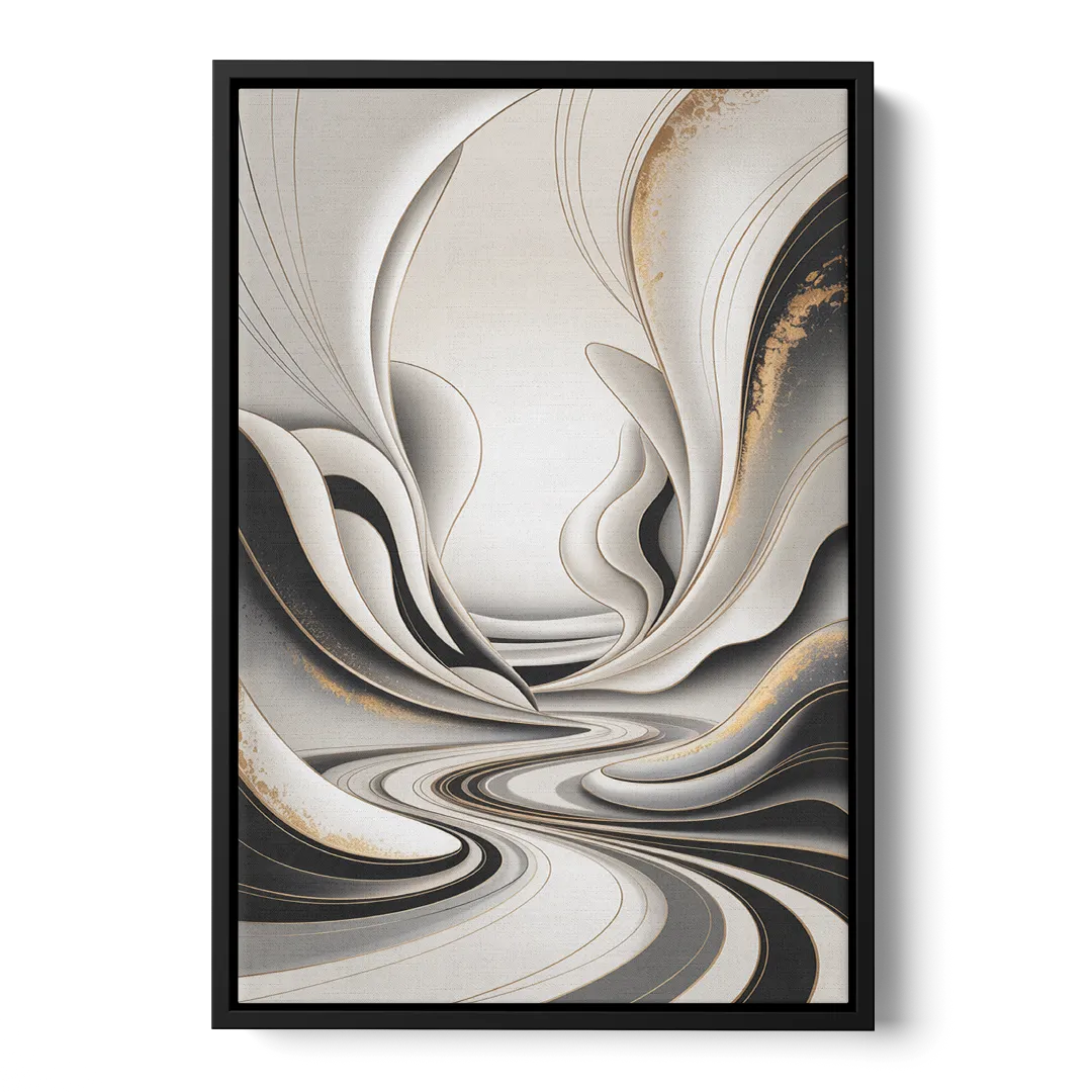 Ethereal Fluidity White Abstract Front - Black Canvas Wall Art