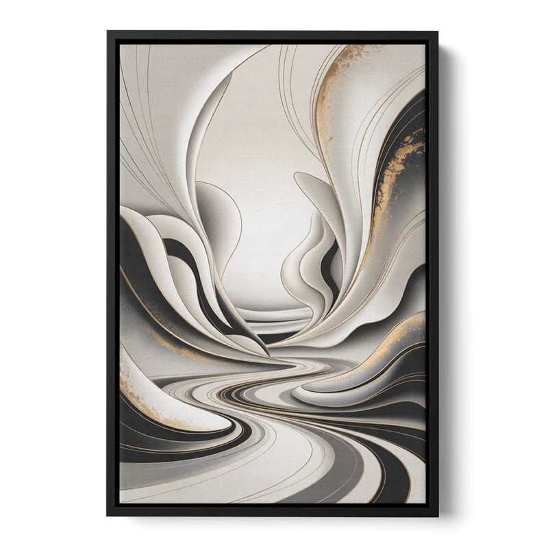 Ethereal Fluidity White Abstract Front - Black Canvas Wall Art