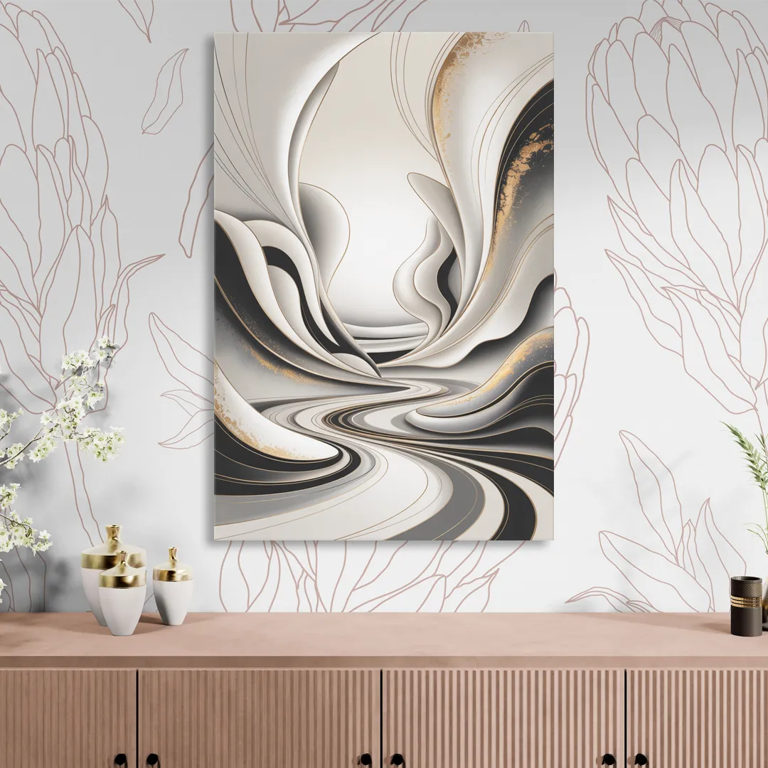 Ethereal Fluidity White Abstract Sitting Room - Canvas Wall Art