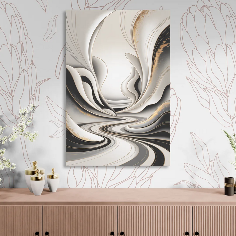 Ethereal Fluidity White Abstract Sitting Room - Canvas Wall Art