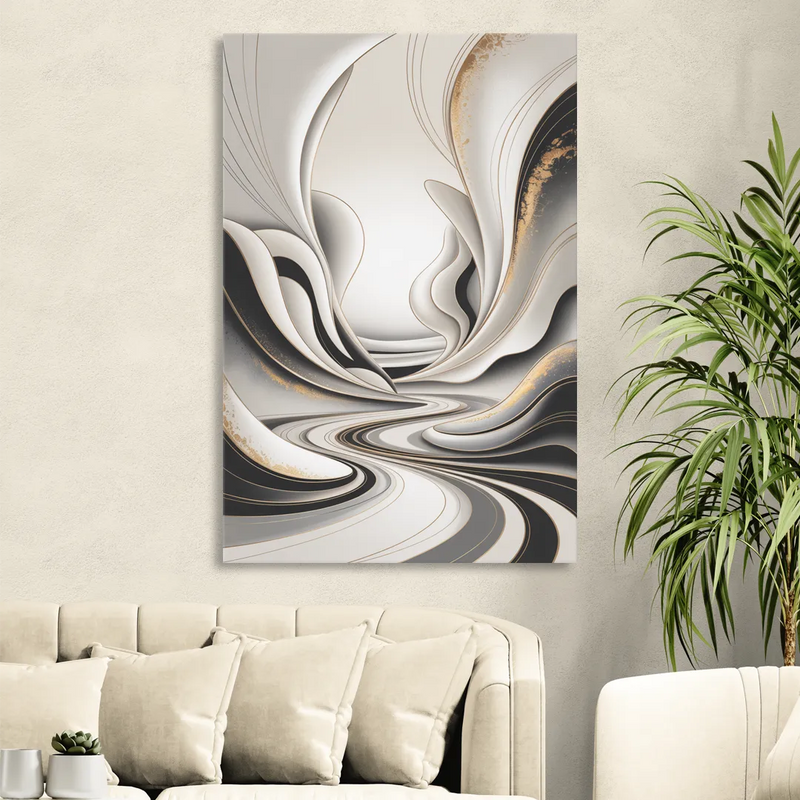 Ethereal Fluidity White Abstract Living Room - Canvas Wall Art