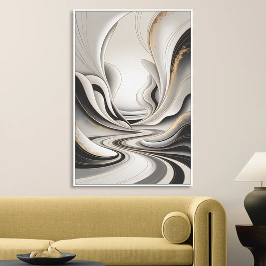 Ethereal Fluidity White Abstract Living Room - White Canvas Wall Art