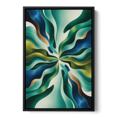 Ethereal Harmony Blue and Green Abstract - Black Framed Canvas Wall Art - Front