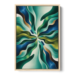 Ethereal Harmony Blue and Green Abstract - Oak Framed Canvas Wall Art - Front