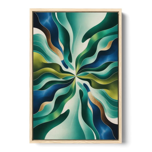 Ethereal Harmony Blue and Green Abstract - Oak Framed Canvas Wall Art - Front