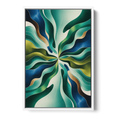Ethereal Harmony Blue and Green Abstract - White Framed Canvas Wall Art - Front