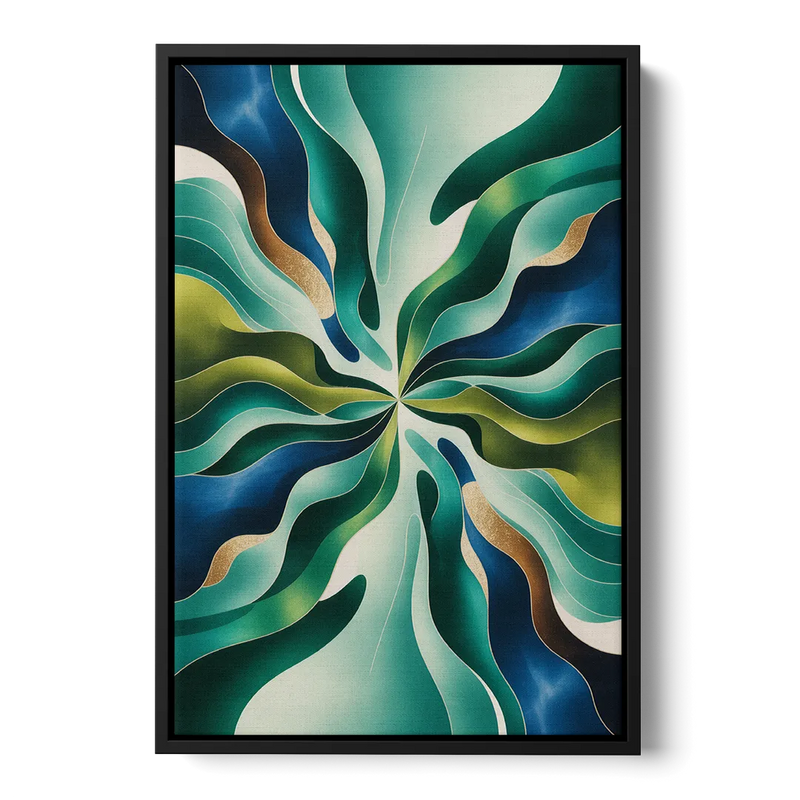 Ethereal Harmony Blue and Green Abstract Front - Black Canvas Wall Art