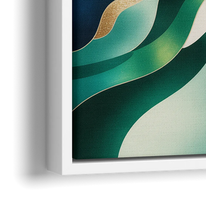 Ethereal Harmony Blue and Green Abstract - Close-Up White Frame Canvas