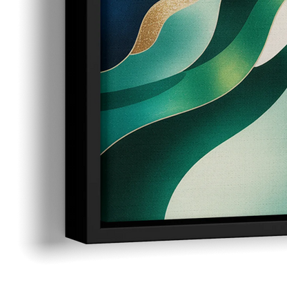 Ethereal Harmony Blue and Green Abstract - Close-Up Black Frame Canvas
