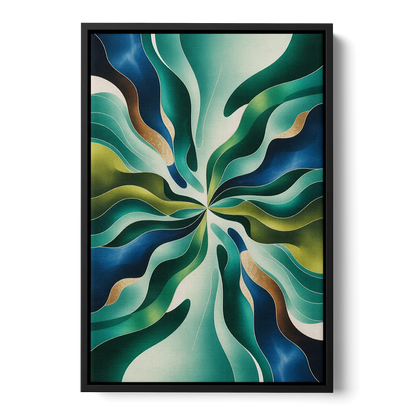 Ethereal Harmony Blue and Green Abstract - Black Frame Canvas