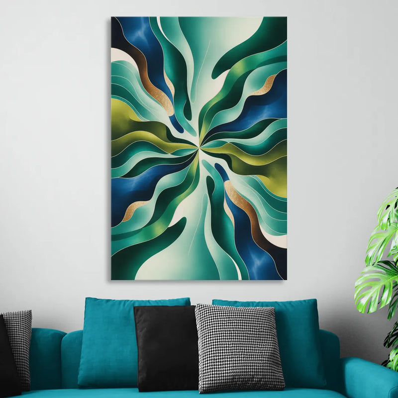 Ethereal Harmony Blue and Green Abstract Sitting Room - Canvas Wall Art
