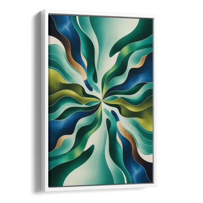 Ethereal Harmony Blue and Green Abstract Side - White Canvas Wall Art