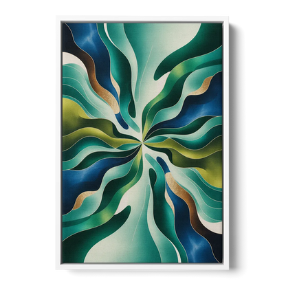Ethereal Harmony Blue and Green Abstract - White Frame Canvas