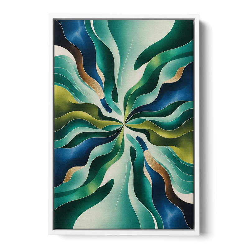 Ethereal Harmony Blue and Green Abstract Front - White Canvas Wall Art