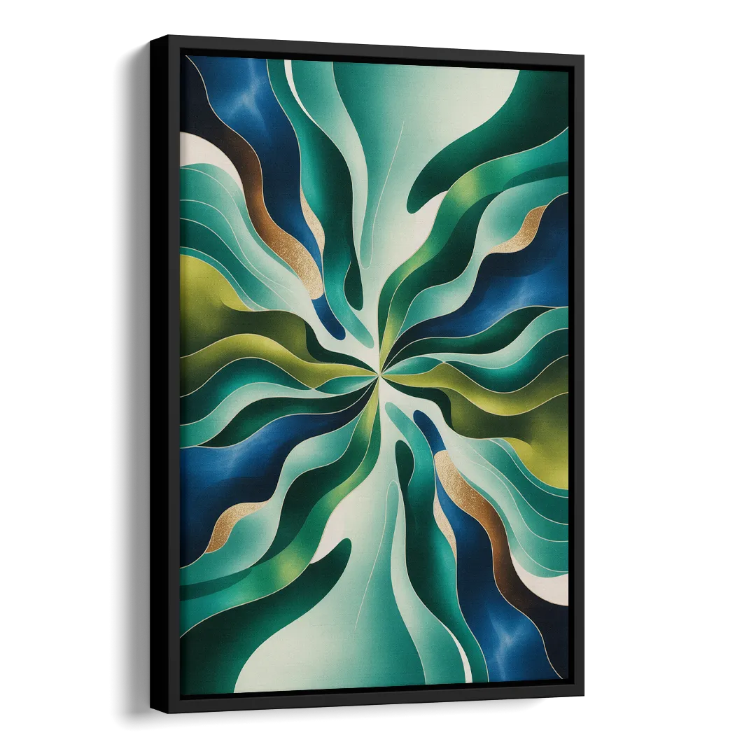 Ethereal Harmony Blue and Green Abstract Side - Black Canvas Wall Art