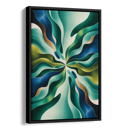 Ethereal Harmony Blue and Green Abstract Side - Black Canvas Wall Art