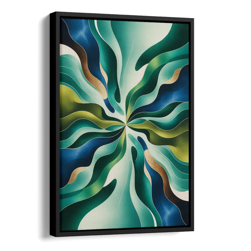 Ethereal Harmony Blue and Green Abstract Side - Black Canvas Wall Art