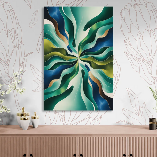 Ethereal Harmony Blue and Green Abstract Living Room - Canvas Wall Art