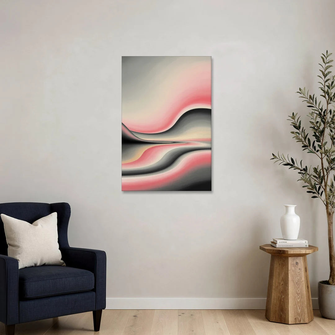 Ethereal Horizon Pink and Grey Abstract - Canvas Wall Art - Sofa - 24x36