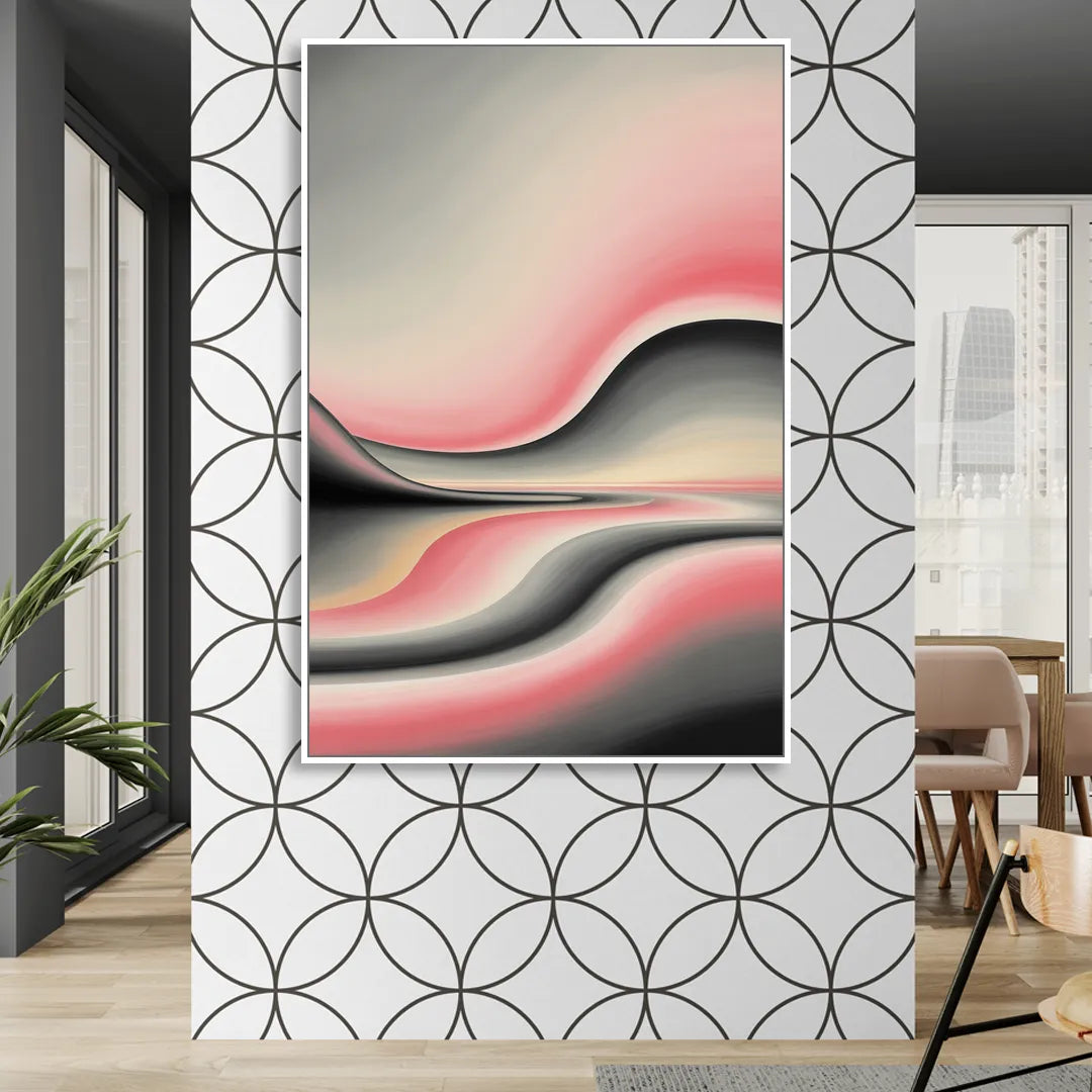 Ethereal Horizon Pink and Grey Abstract Sitting Room - White Canvas Wall Art