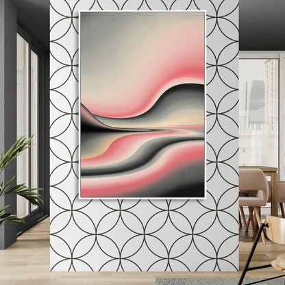 Ethereal Horizon Pink and Grey Abstract Sitting Room - White Canvas Wall Art