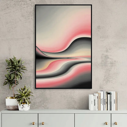 Ethereal Horizon Pink and Grey Abstract Living Room - Black Canvas Wall Art