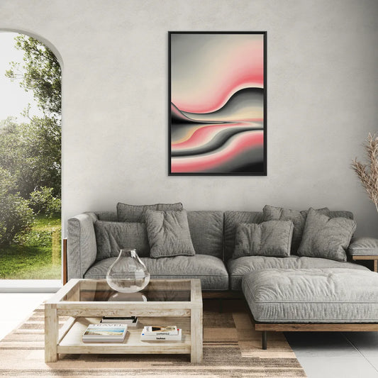 Ethereal Horizon Pink and Grey Abstract - Living Room Black Frame Canvas