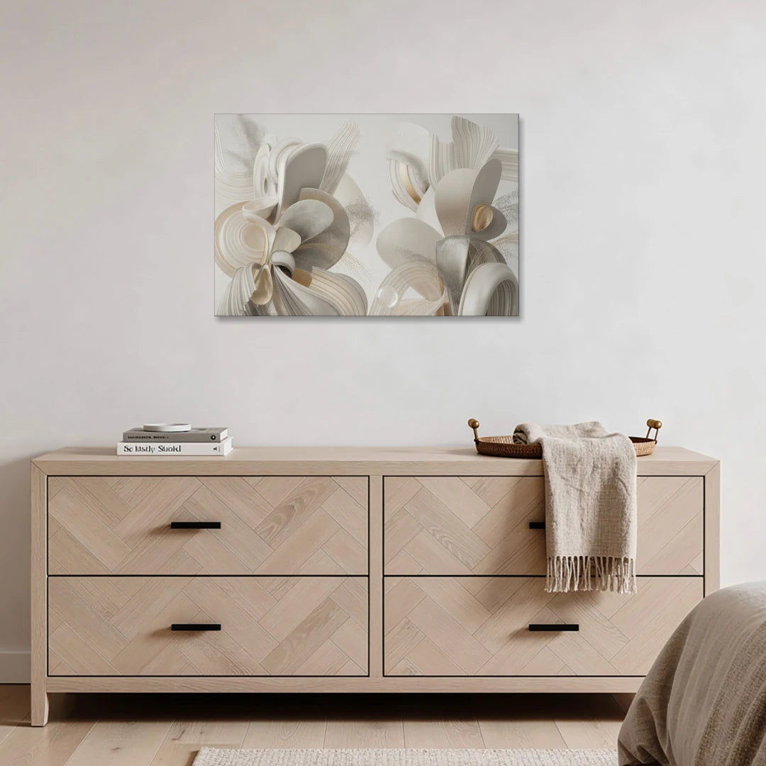 Ethereal Interplay White Abstract - Canvas Wall Art - Coffee Table - 36x24