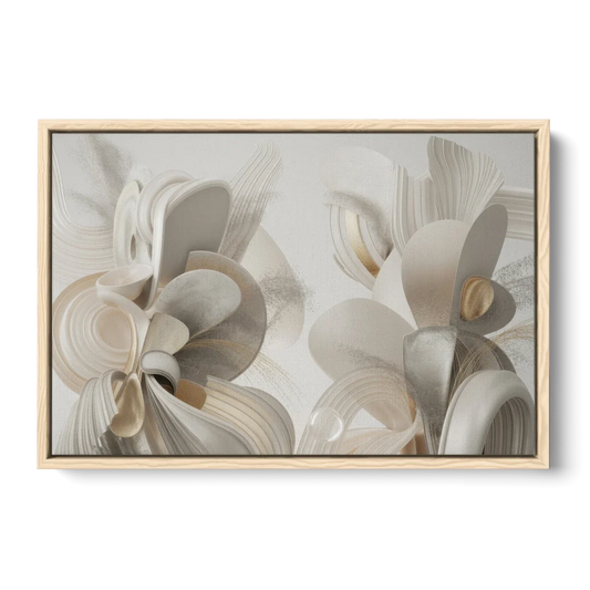 Ethereal Interplay White Abstract - Oak Framed Canvas Wall Art - Front