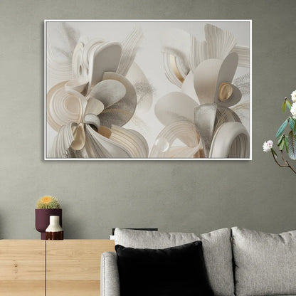 Ethereal Interplay White Abstract Living Room - White Canvas Wall Art