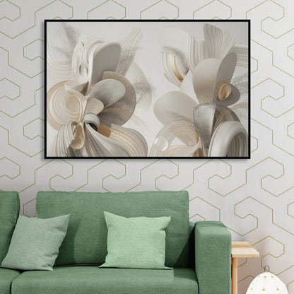 Ethereal Interplay White Abstract Living Room - Black Canvas Wall Art