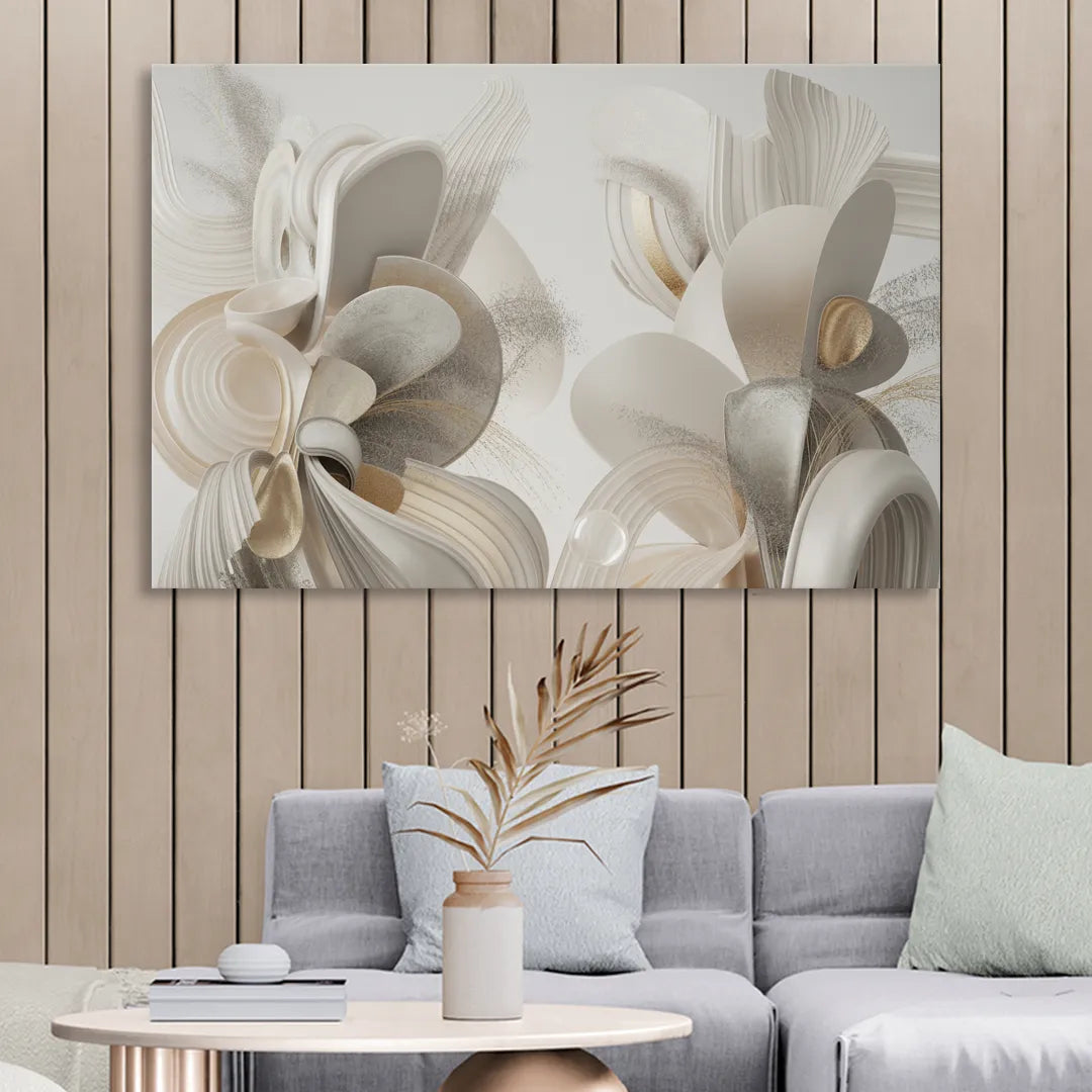 Ethereal Interplay White Abstract Sitting Room - Canvas Wall Art