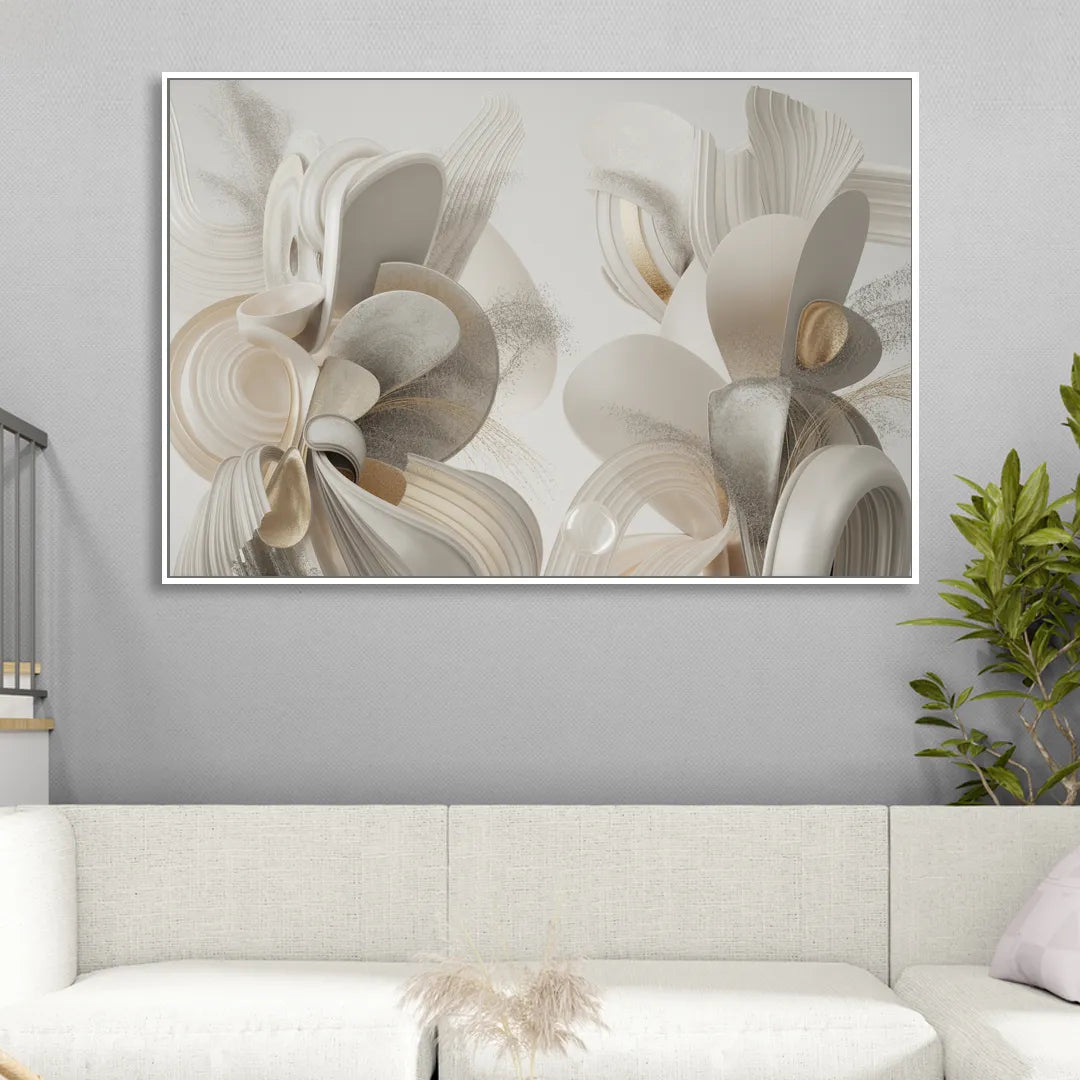 Ethereal Interplay White Abstract Sitting Room - White Canvas Wall Art