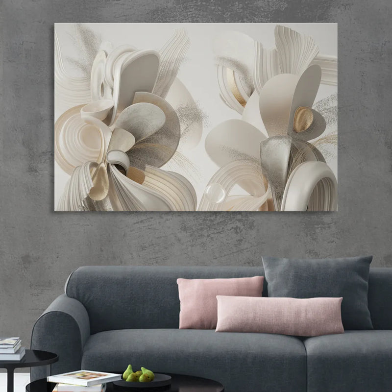 Ethereal Interplay White Abstract Living Room - Canvas Wall Art