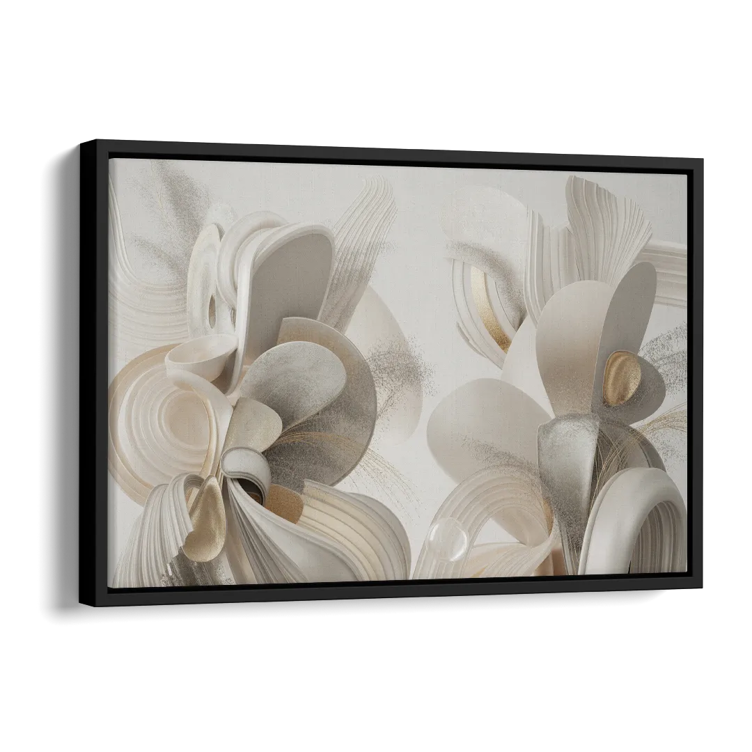 Ethereal Interplay White Abstract Side - Black Canvas Wall Art