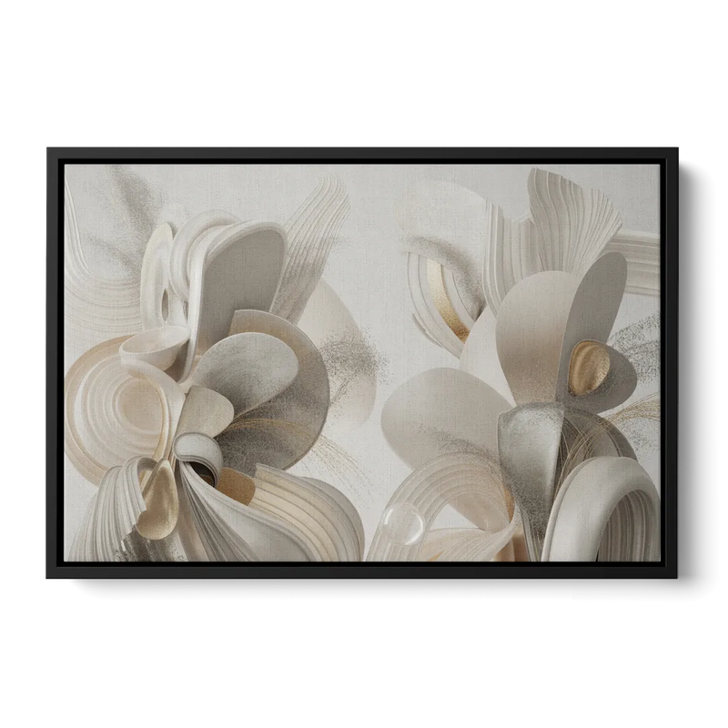 Ethereal Interplay White Abstract Front - Black Canvas Wall Art