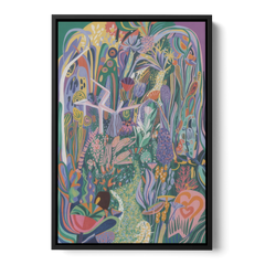 Ethereal Jewel Garden Colorful Abstract - Black Framed Canvas Wall Art - Front