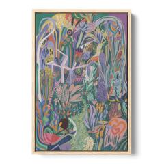 Ethereal Jewel Garden Colorful Abstract - Oak Framed Canvas Wall Art - Front