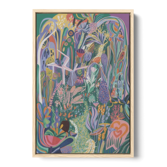 Ethereal Jewel Garden Colorful Abstract - Oak Framed Canvas Wall Art - Front